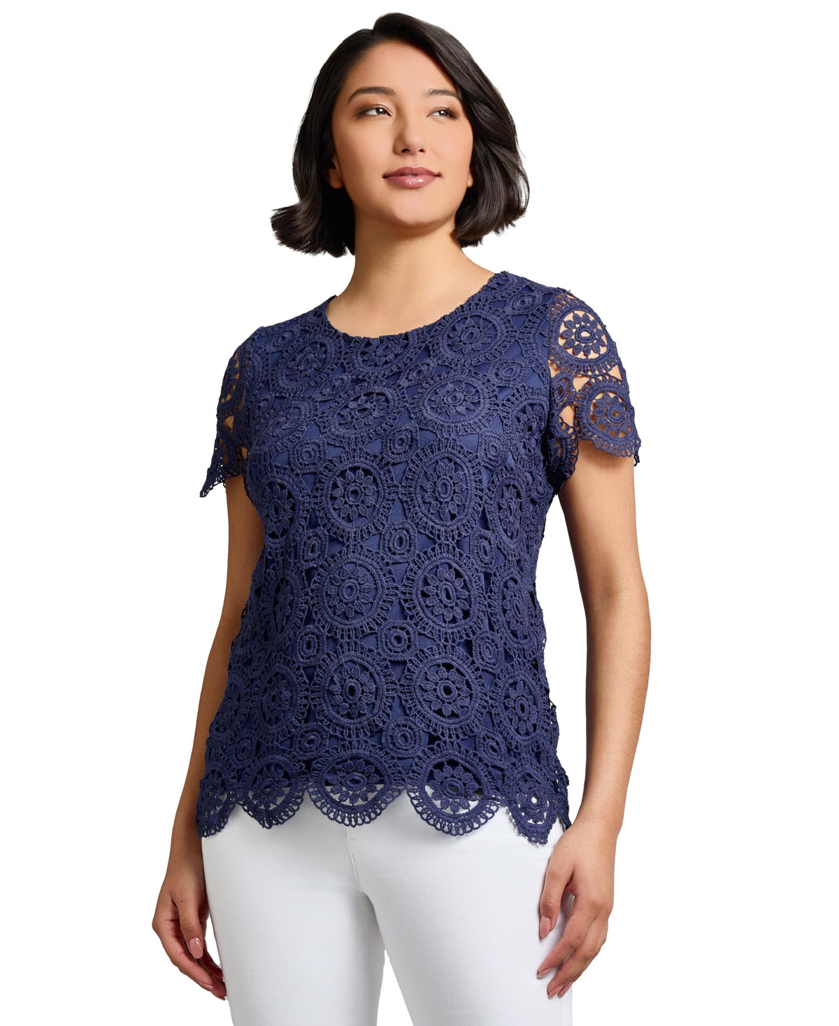 Jones New York Womens Petite Fashion Top Pacific Navy Medium Petite