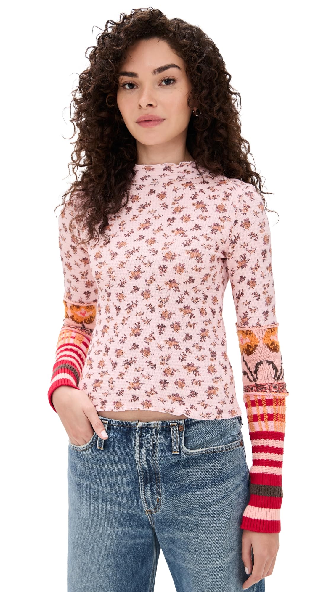 Free People Womens We The Free Bold Bowery Cuff Shirt Cherry Blossom Combo Small