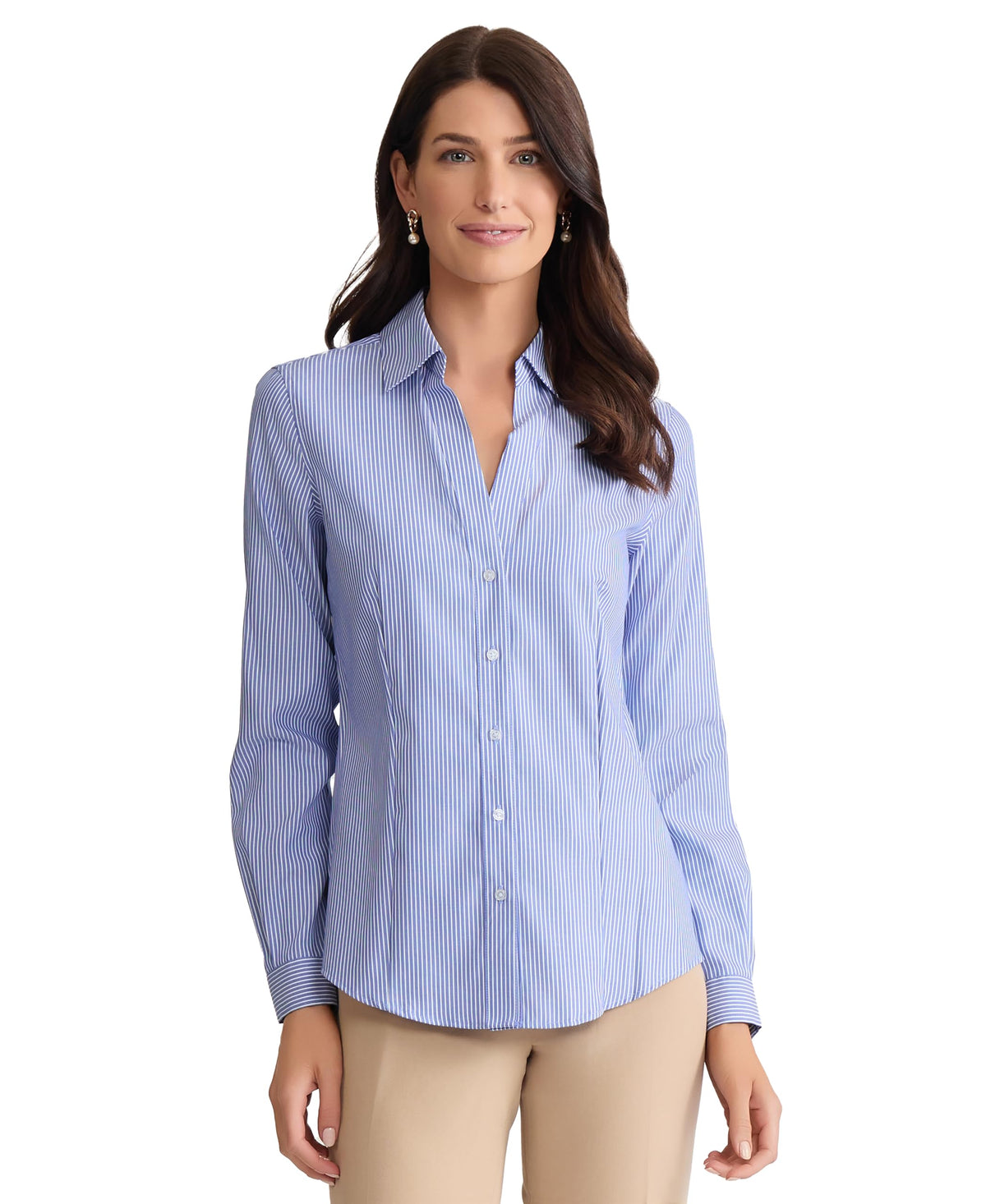 Jones New York Womens Long Sleeve Easy Care Striped Button Down Shirt