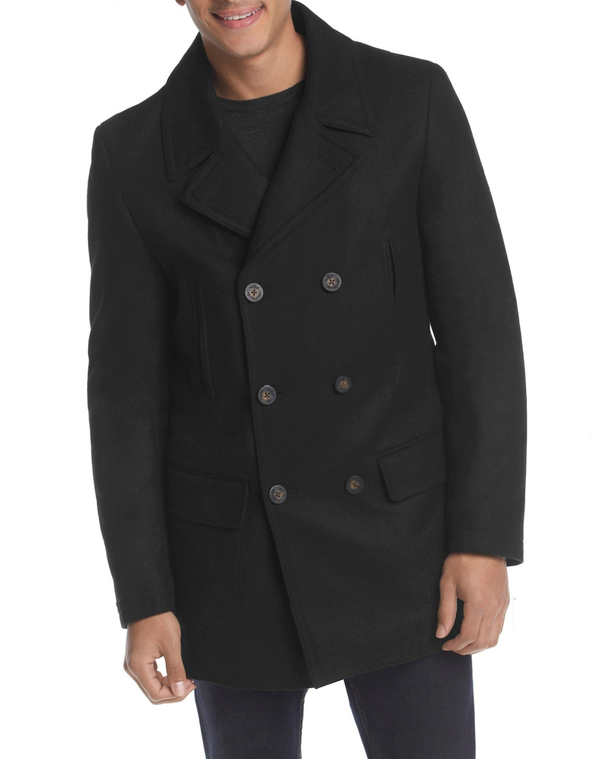 Ralph Lauren Men's Black Wool Blend Double Breasted Topcoat