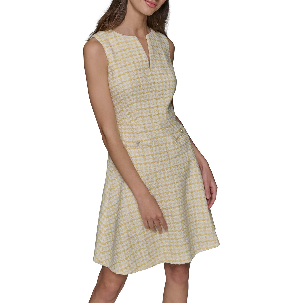 KARL LAGERFELD Paris Womens A-Line Dress Freesia Yellow Soft White Size 2