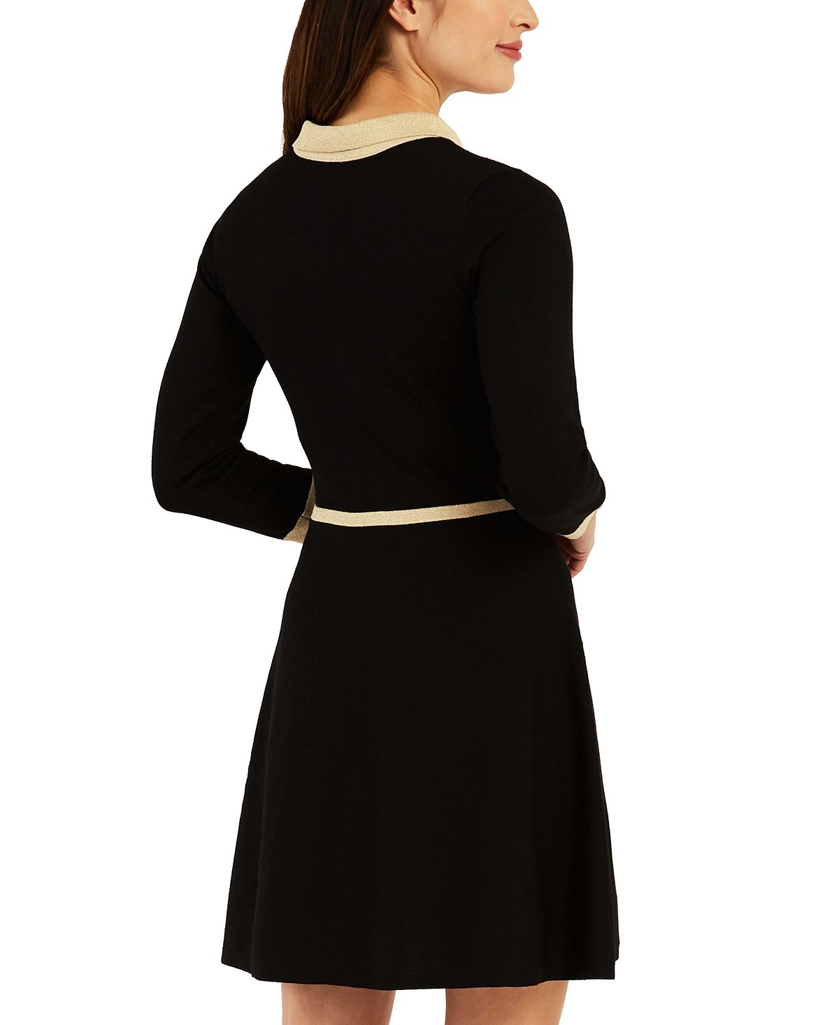 BCX Junior's Collared Contrast Trim Sweater Dress Black Size Small