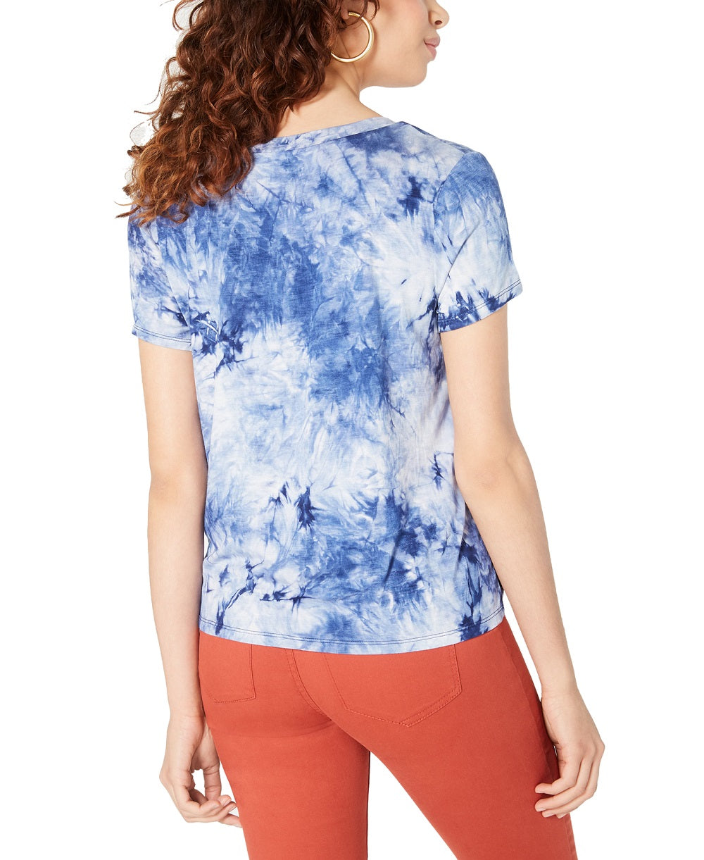 Self Esteem Junior's Tie Dyed V Neck Top Blue Size Medium