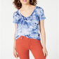 Self Esteem Junior's Tie Dyed V Neck Top Blue Size Medium