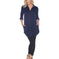 White Mark Women's Lakota Stretchy Button Down Tunic Blue Size Medium