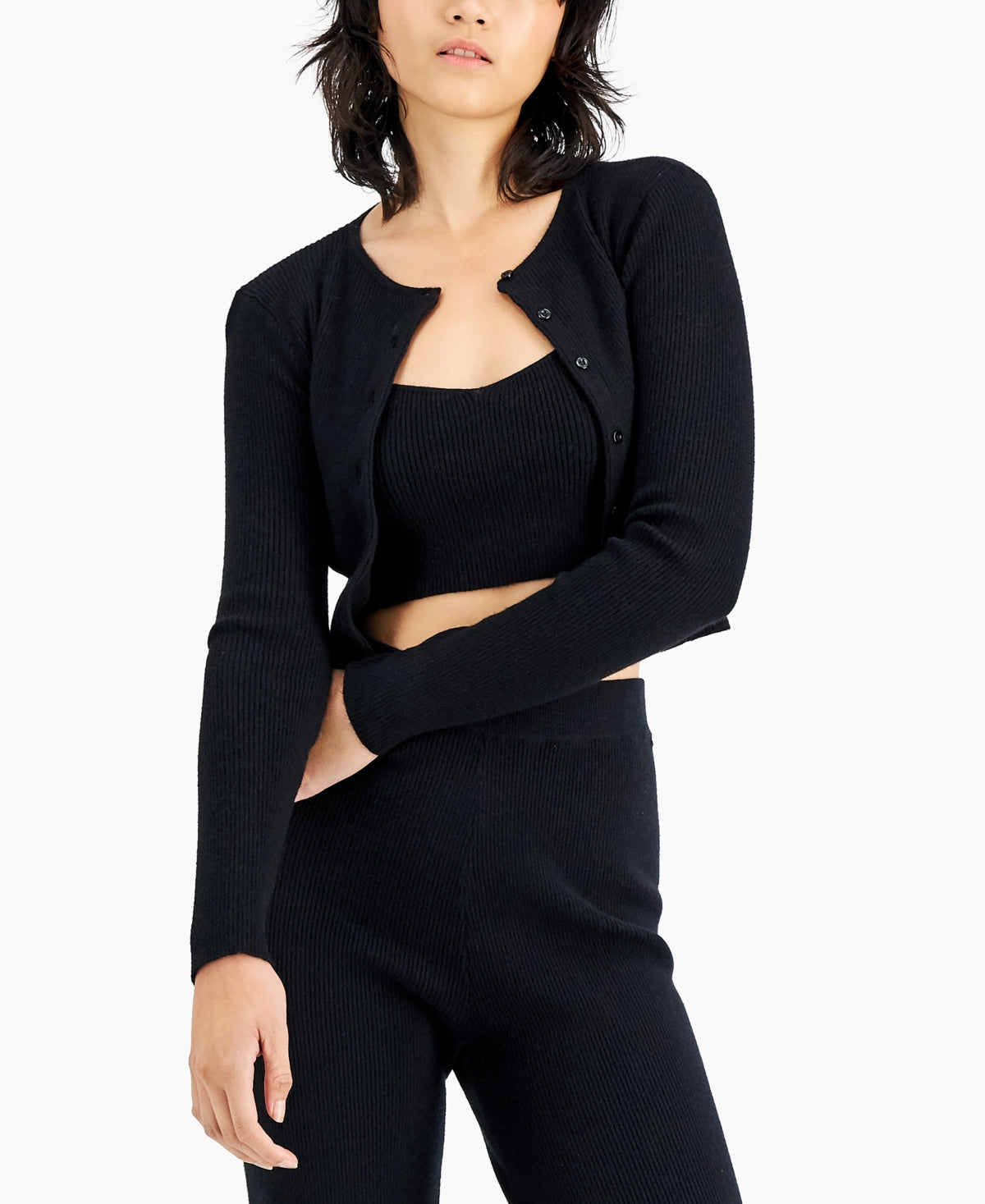 Nia Women's Olivia Cardigan & Crop Top Twinset Gray Size M