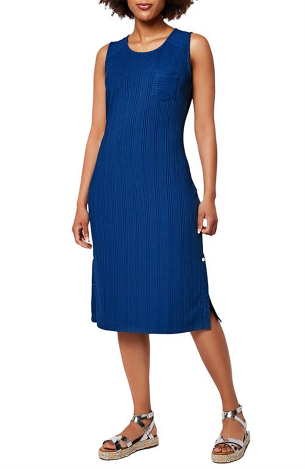 Leota Hilary Dress Varigated Rib Knit Gala Blue Size Small