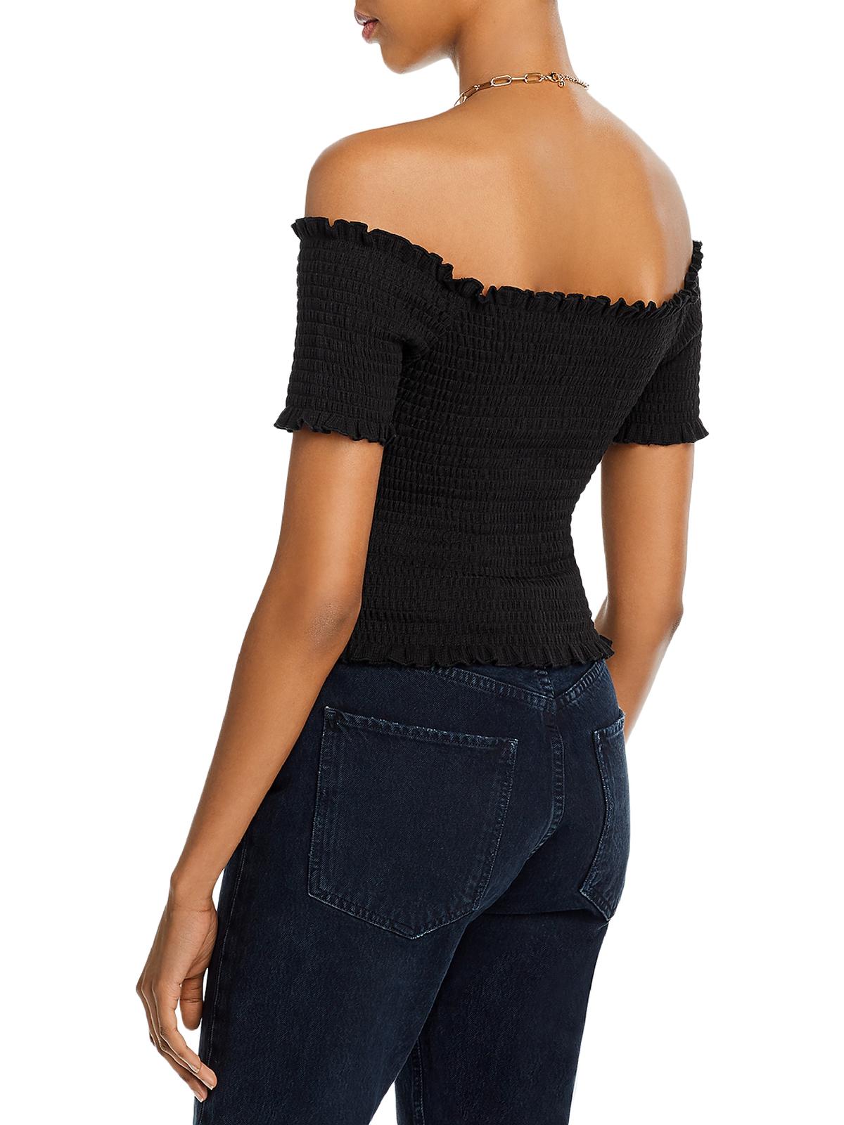 Aqua Womens Smocked Off-the-Shoulder Crop Top Black Size S