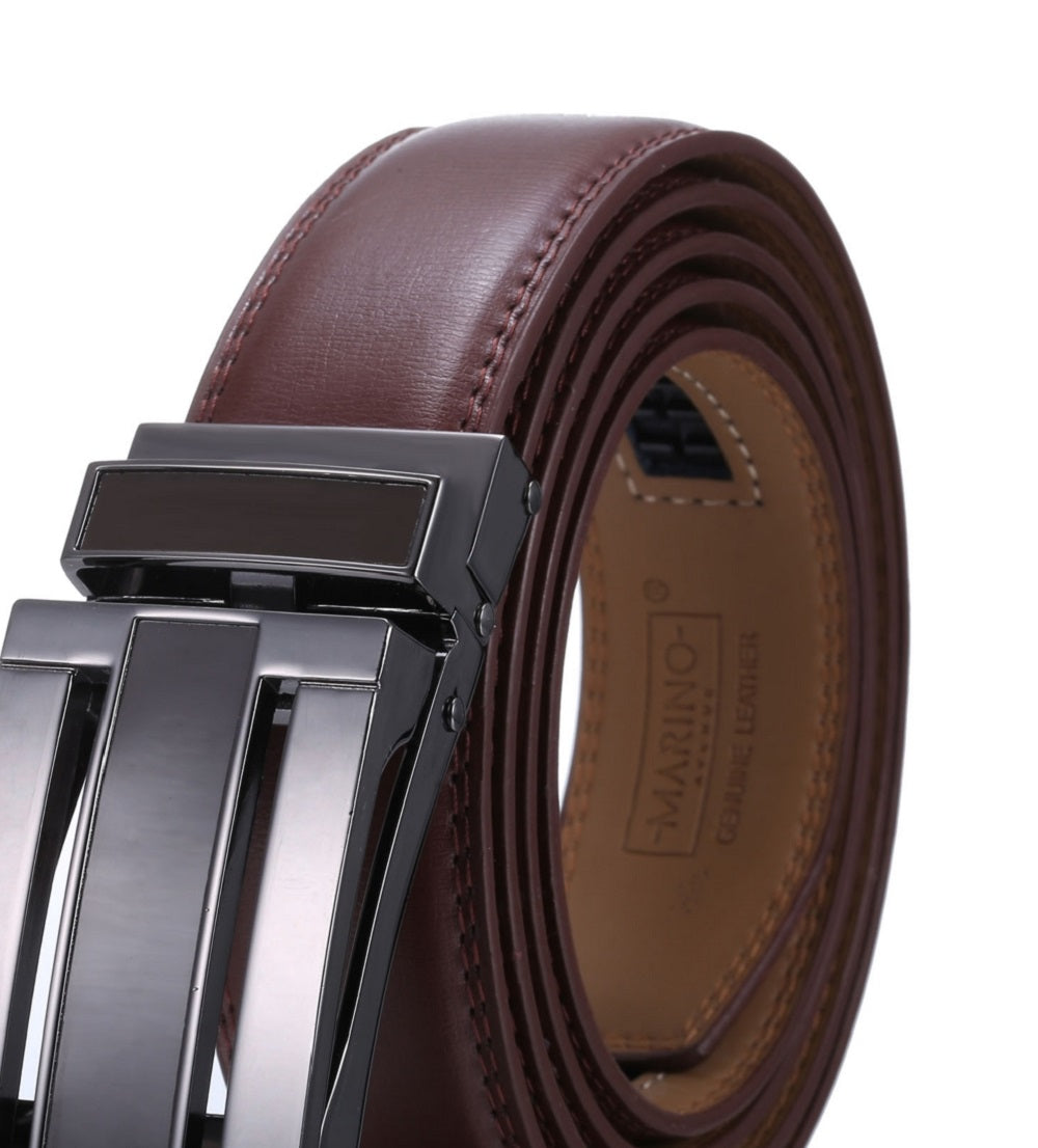 Mio Marino Men's Linxx Designer Ratchet Leather Belt Brown Size Large