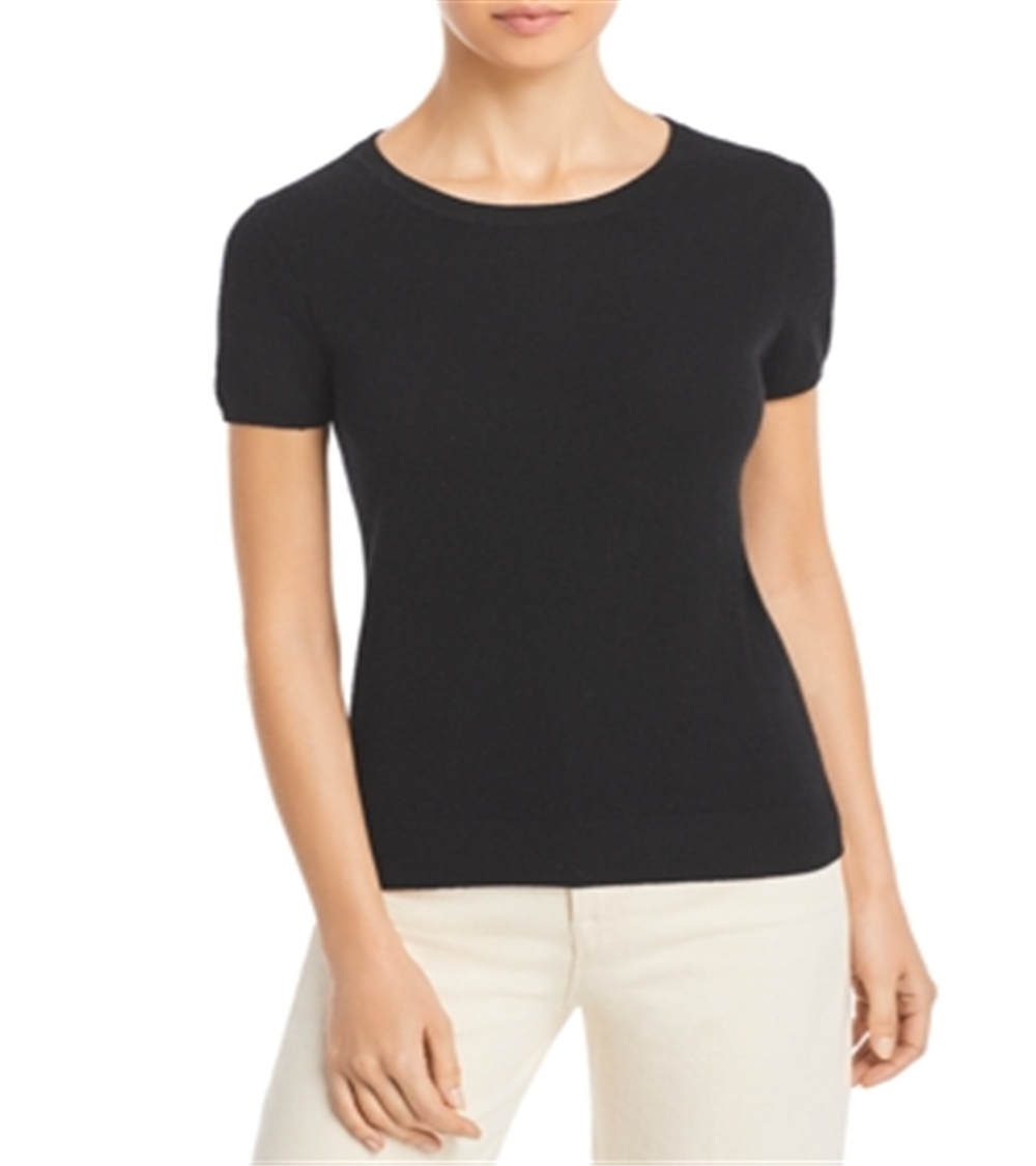C by Bloomingdale's Short-Sleeve Cashmere Sweater Black Size M