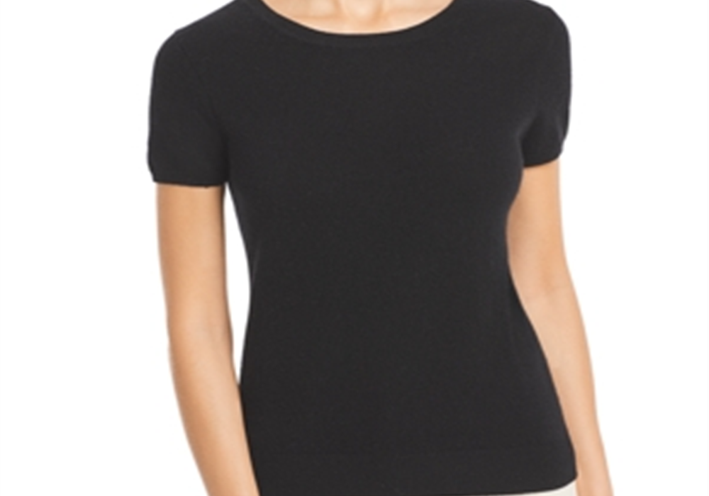 C by Bloomingdale's Short-Sleeve Cashmere Sweater Black Size M