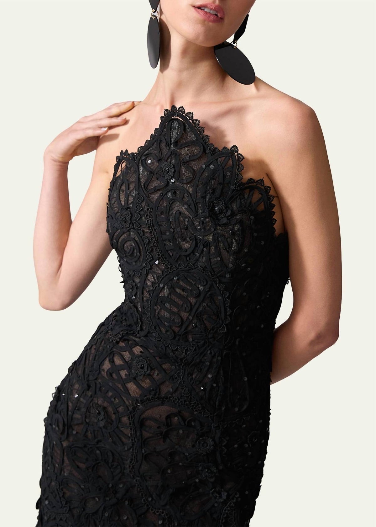 Carolina Herrera - Lace Sequined Strapless Gown