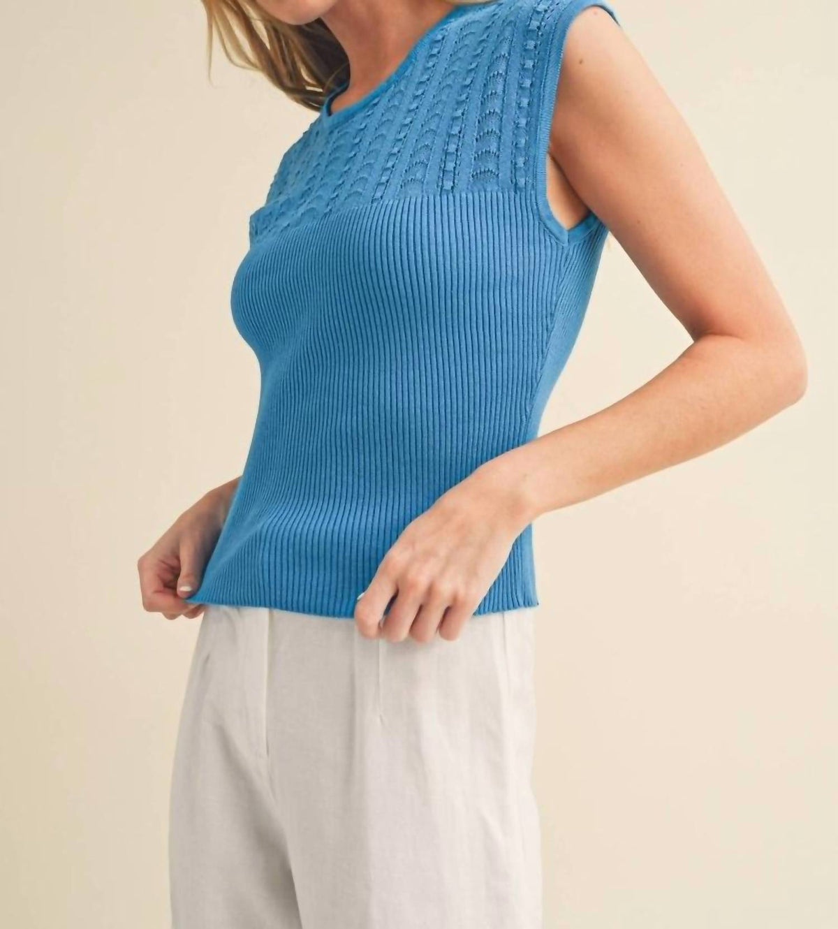 Aemi + Co - Women's Tara Openwork Cap Sleeve Knit Top