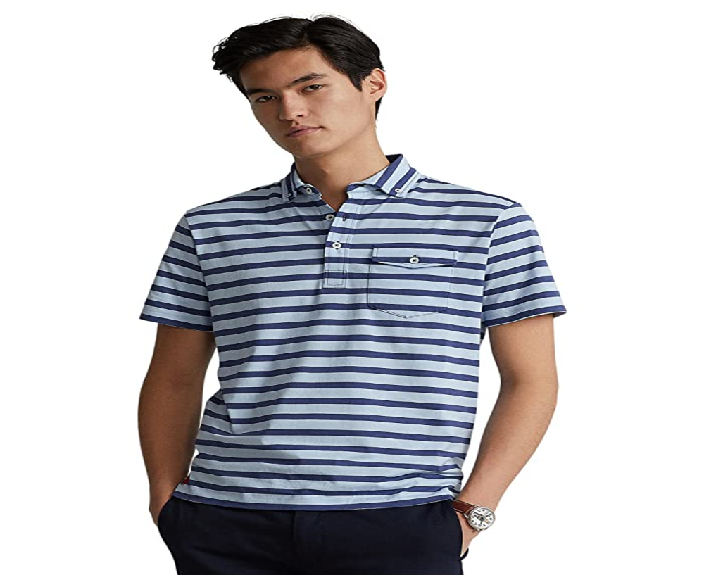 Polo Ralph Lauren Men's Striped Jersey Pocket Polo Shirt Blue Size Medium