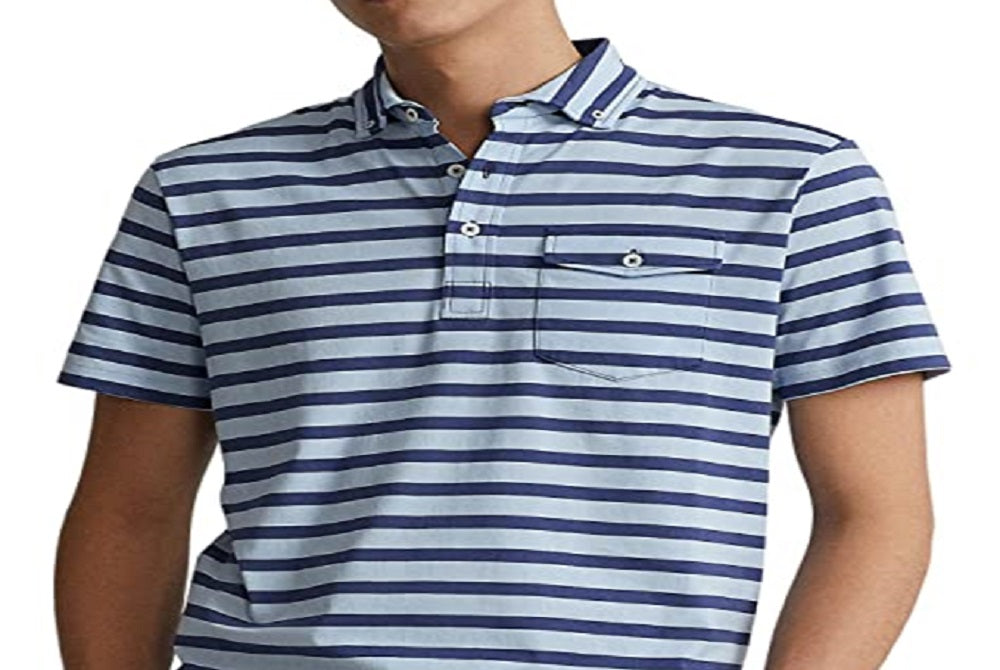 Polo Ralph Lauren Men's Striped Jersey Pocket Polo Shirt Blue Size Medium