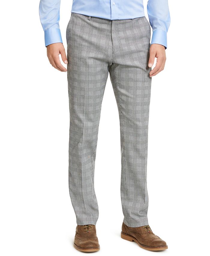 Tommy Hilfiger Men's Plaid Th Flex Stretch Modern-Fit Dress Pants White Size 34X30