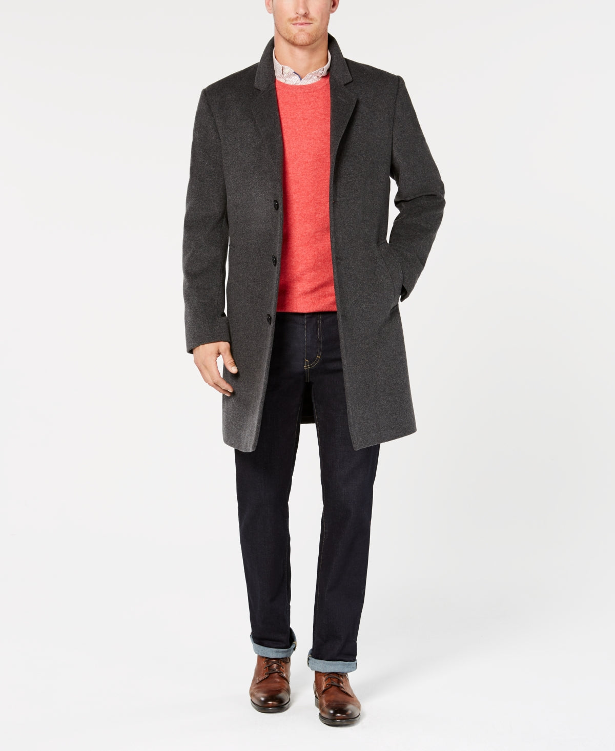 Michael Kors Men's Madison Wool Blend Modern Fit Overcoat Gray Size 46