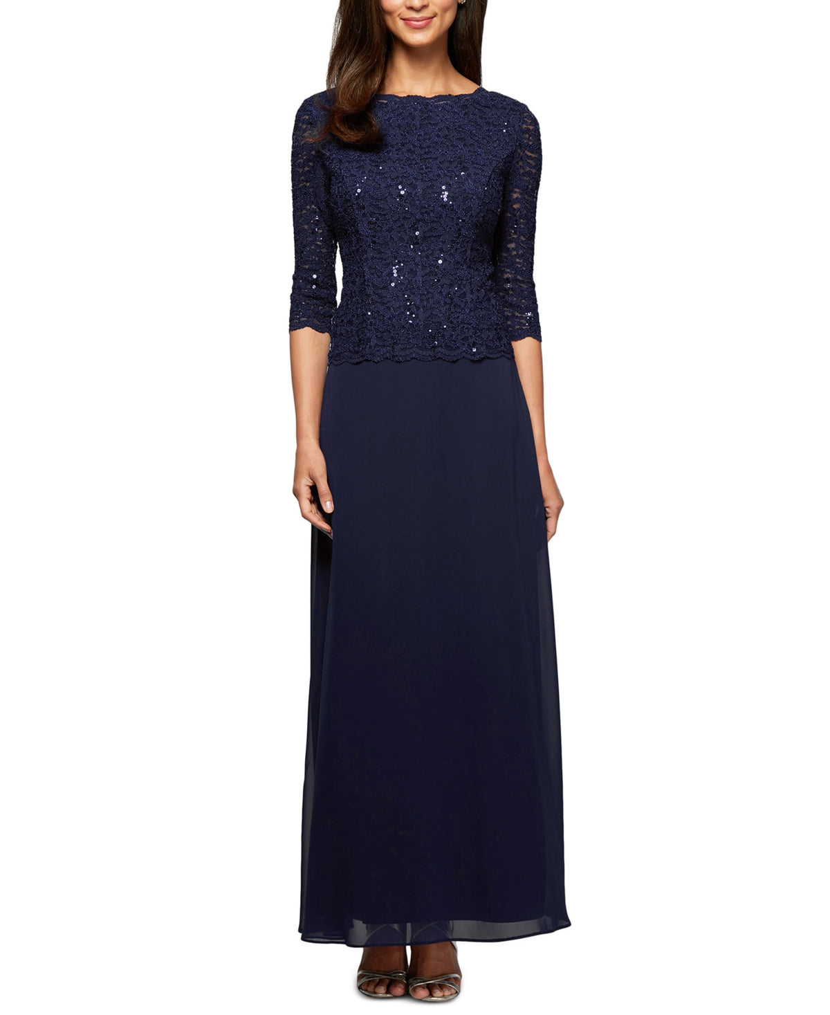 Alex Evenings Women's Sequin Lace & Chiffon Gown Blue Size 6