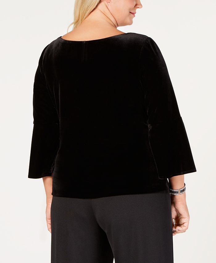Alex Evenings Women's Plus Velvet Embellished Top Black Size 3X