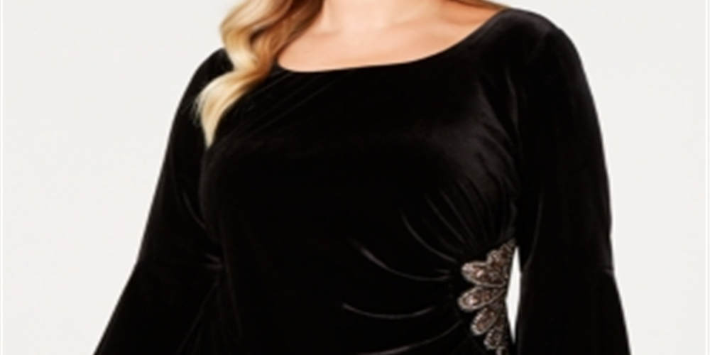 Alex Evenings Women's Plus Velvet Embellished Top Black Size 3X