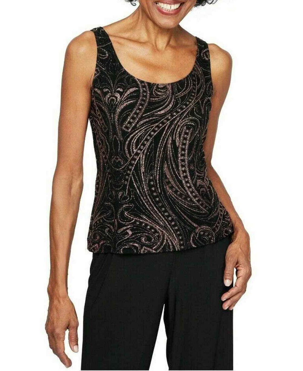 Alex Evenings Women's Embellished 3/4 Sleeve Scoop Neck Evening Top Black Size Petite X-Large