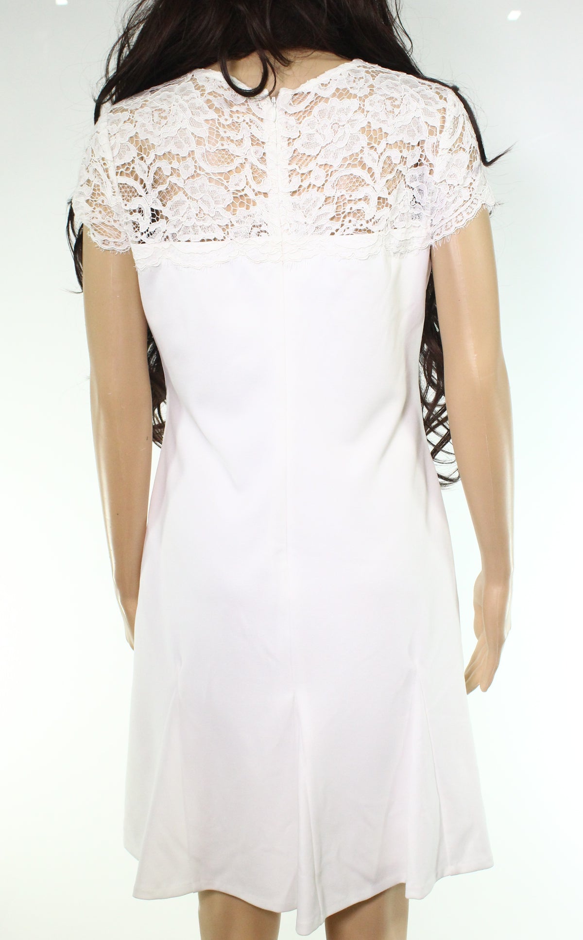 Ralph Lauren Women's Lace Yoke Crepe Dress White Size 16 Petite