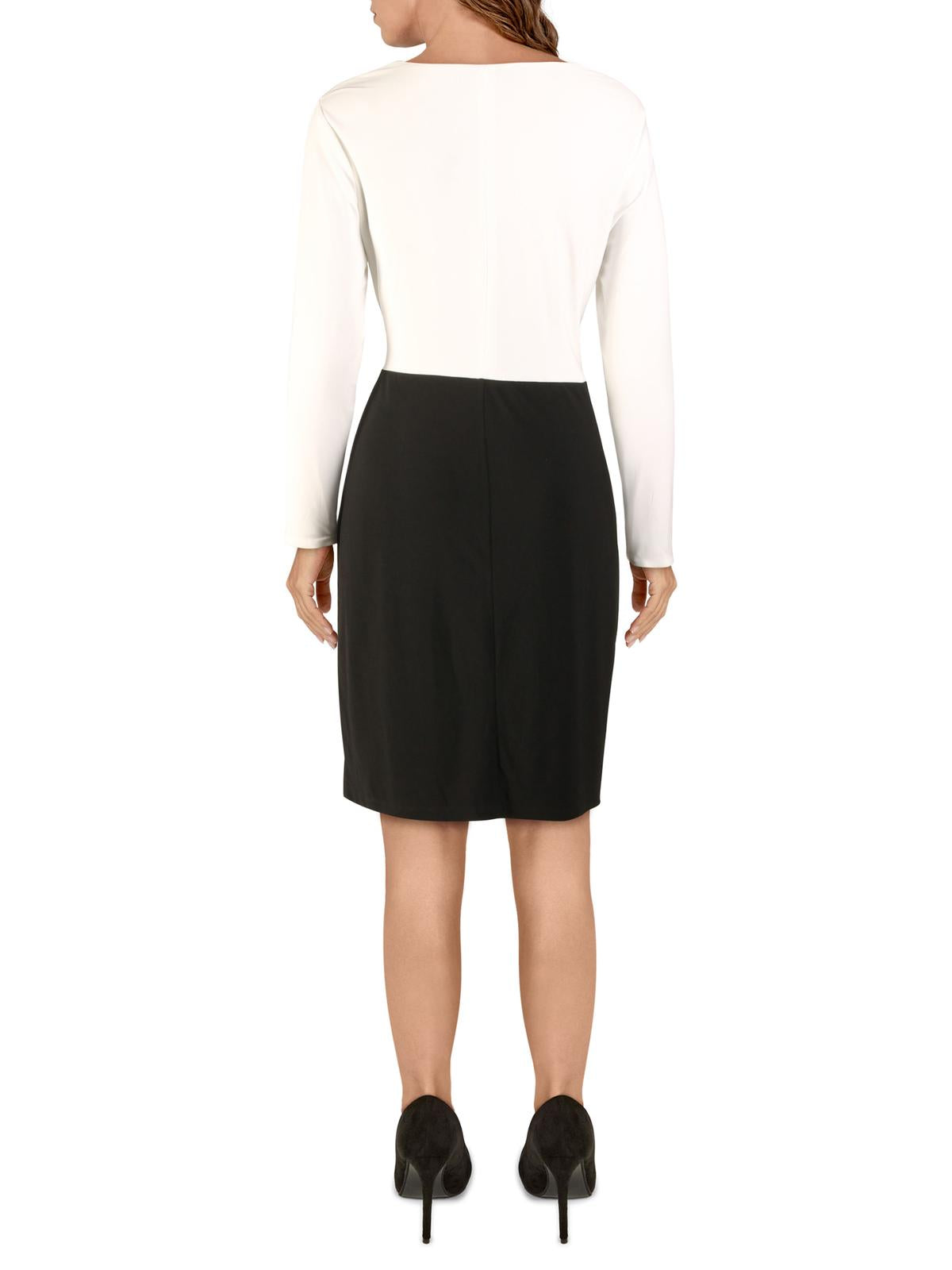 Ralph Lauren Women's Two Tone Crossover V Neck Dress Black Size 16