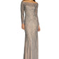 Adrianna Papell Women's Sequin Off The Shoulder Gown Gray Size 14