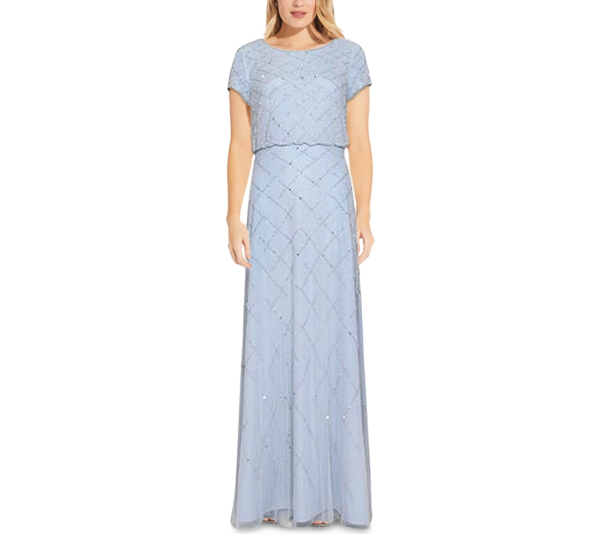 Adrianna Papell Women's Beaded Blouson Gown Blue Size 4