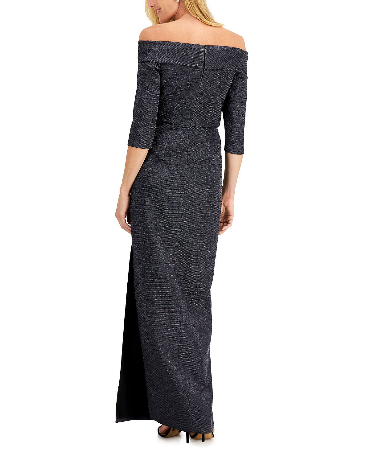 Adrianna Papell Women's Off The Shoulder Gown Gray Size 16