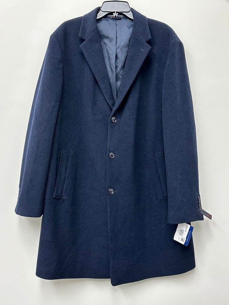 Tommy Hilfiger Men's Addison Wool-Blend Trim Fit Overcoat Blue Size 46