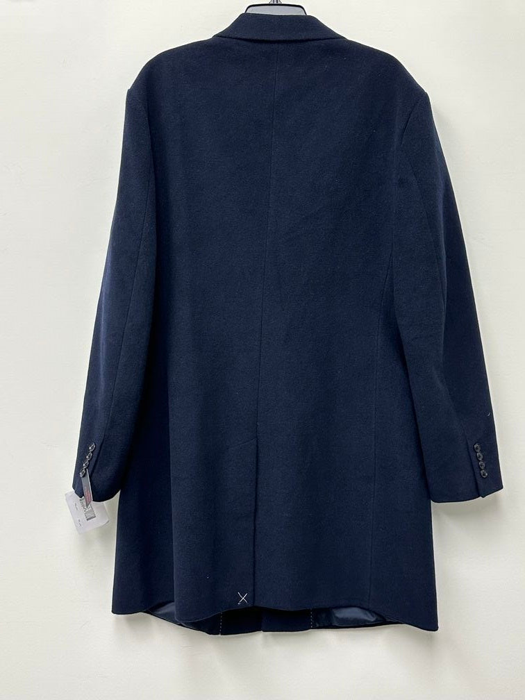 Tommy Hilfiger Men's Addison Wool-Blend Trim Fit Overcoat Blue Size 46