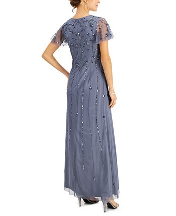 Papell Studio Women's Flutter Sleeve Embellished Gown Purple Size 6