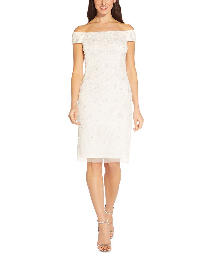 Adrianna Papell Women's Beaded Sequined Dress White Size 18