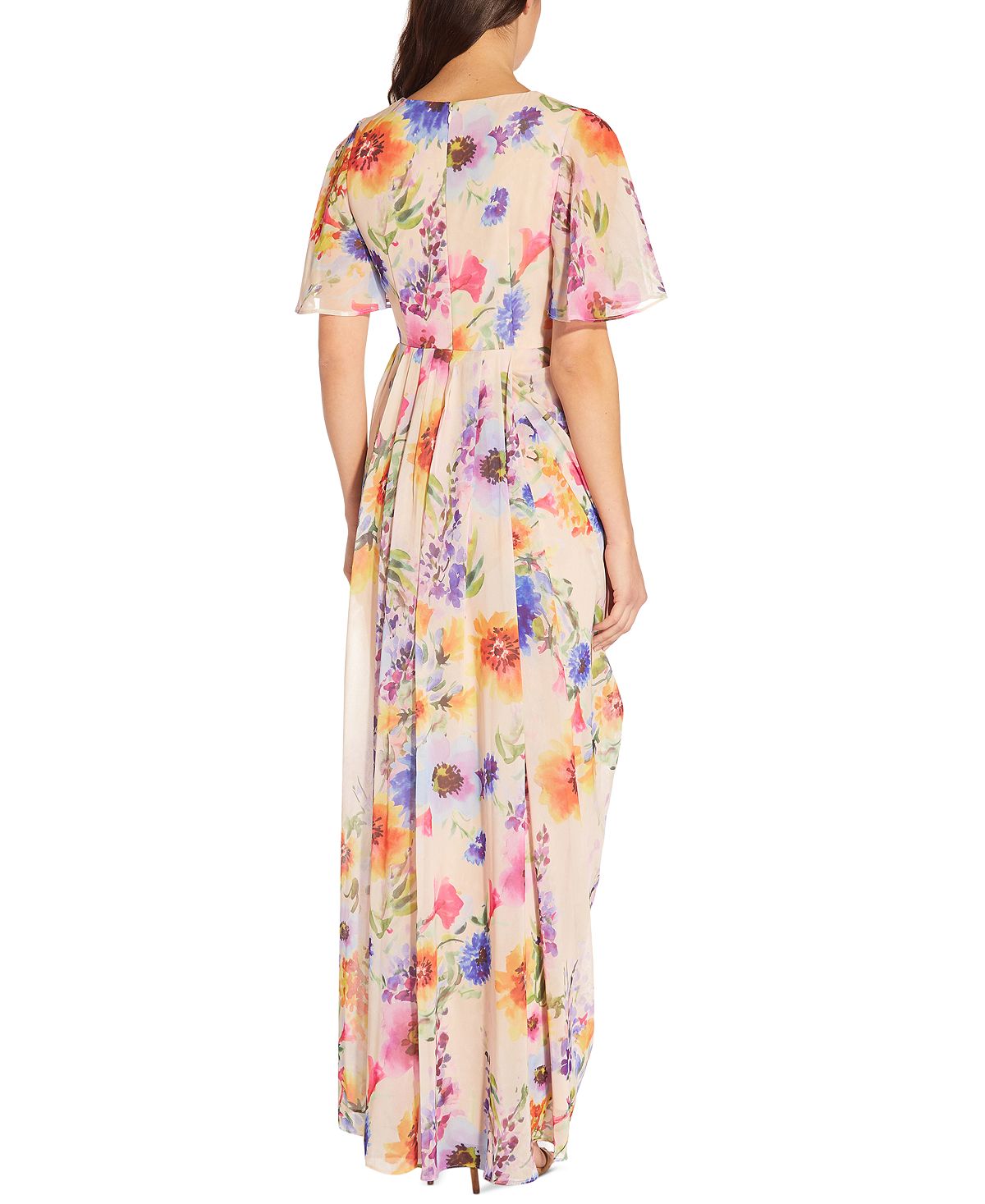 Adrianna Papell Women's Floral Print Chiffon Gown Brown Size 6