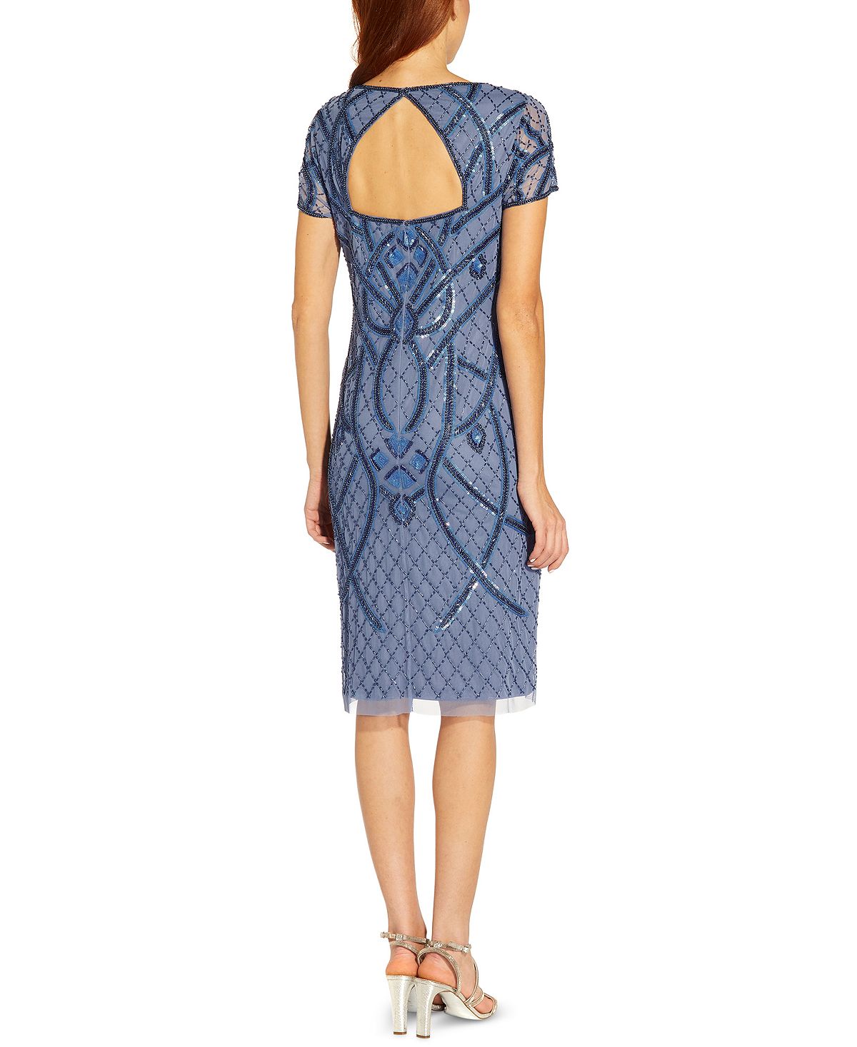 Adrianna Papell Women's Beaded Back Cutout Sheath Dress Blue Size 2