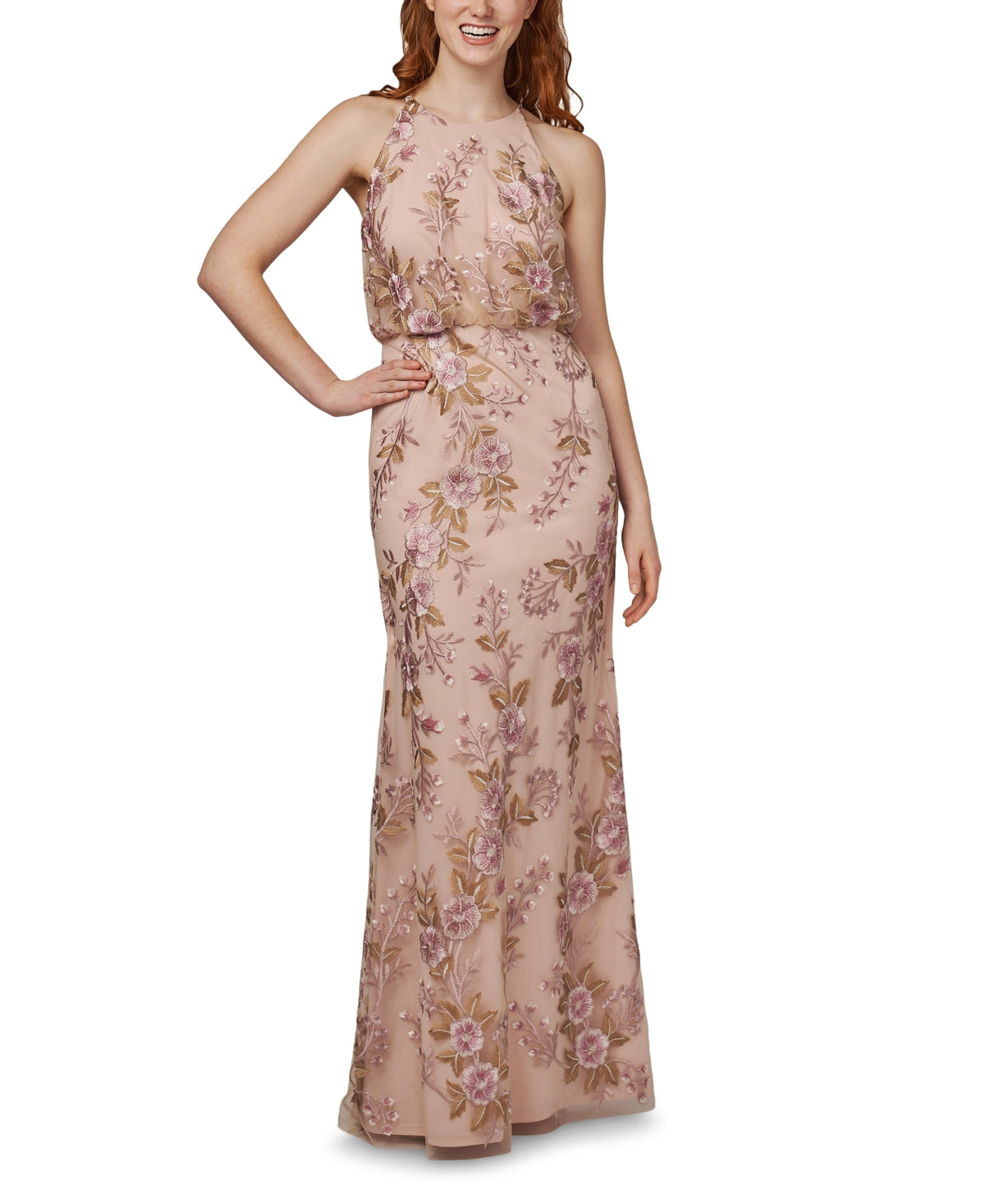 Adrianna Papell Women's Floral Embroidered Gown Pink Size 8