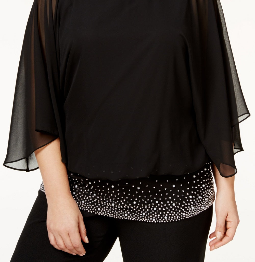 MSK Women's Plus Embellished Chiffon Blouse Black Size 1X