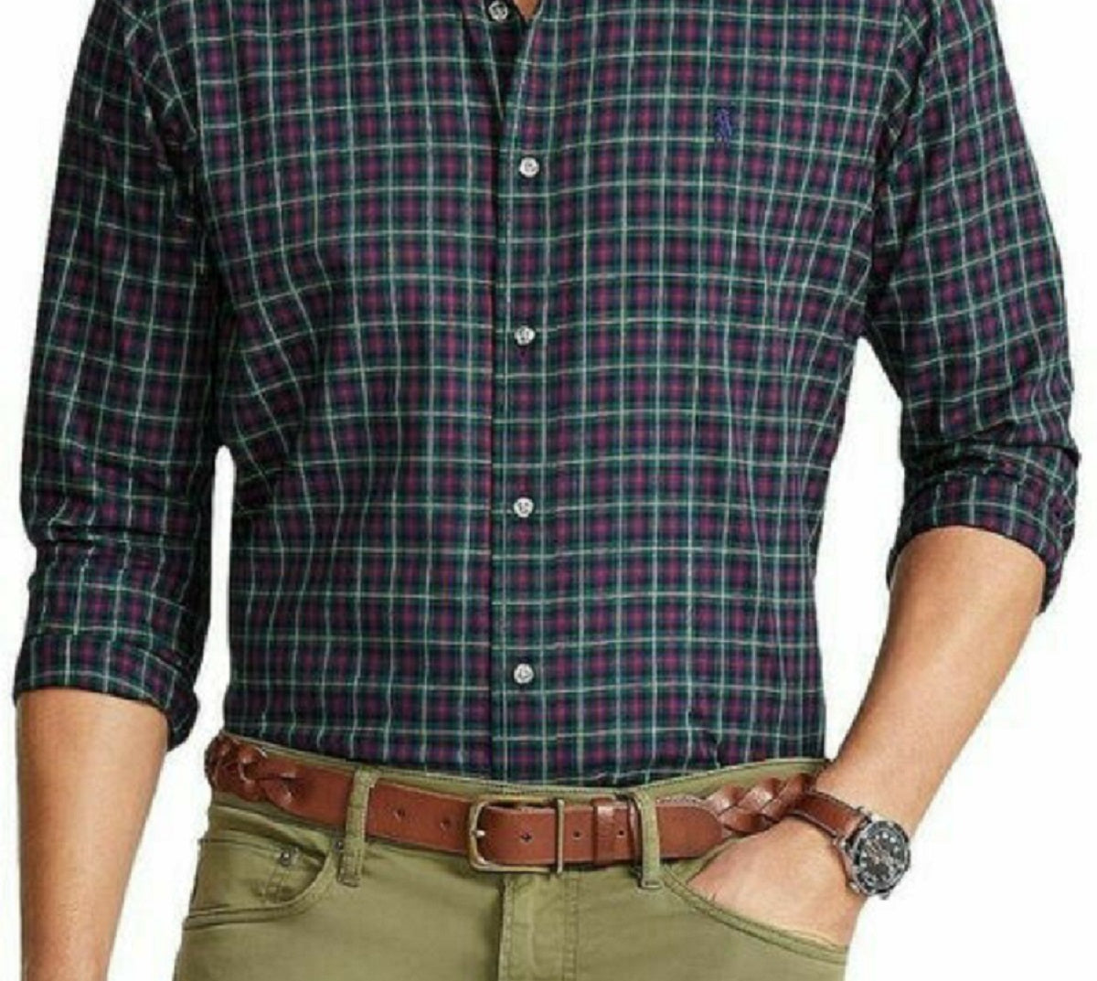 Polo Ralph Lauren Men's Cotton Twill Check Classic Fit Button Down Shirt Blue Size Medium