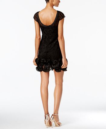 GUESS Women's Floral Lace Ruffled Hem Sheath Black Size 14