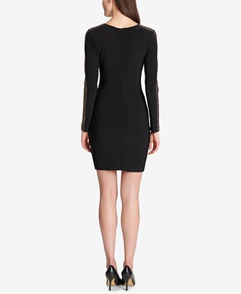 GUESS Women's Studded Ruched Sheath Dress Black Size 8