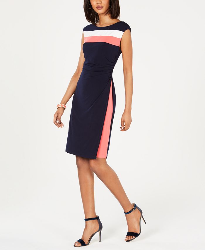 Connected Women's Sleeveless Tri Tone Sheath Dress Pink Size 10