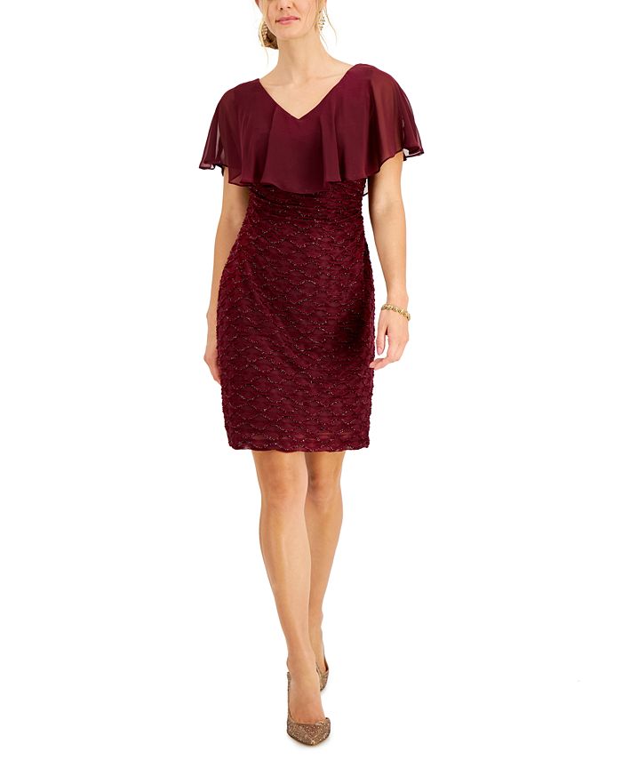 Connected Women's Chiffon Overlay Eyelash Sheath Dress Red Size 12