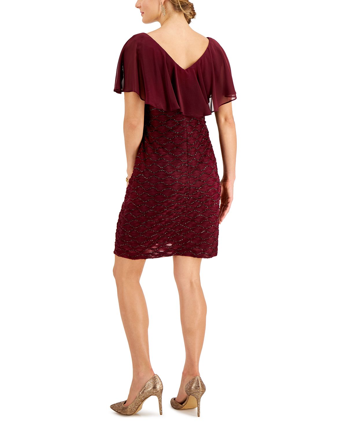 Connected Women's Chiffon Overlay Eyelash Sheath Dress Red Size 12