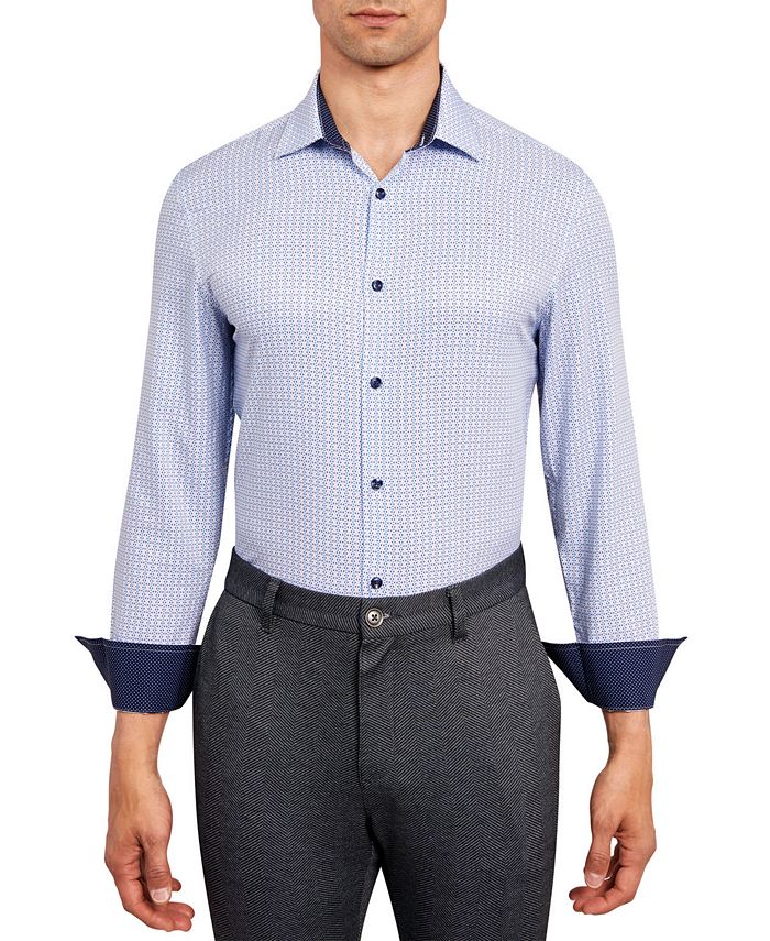 Construct Men's Cooling Comfort Slim Fit Print Dress Shirt White Size M