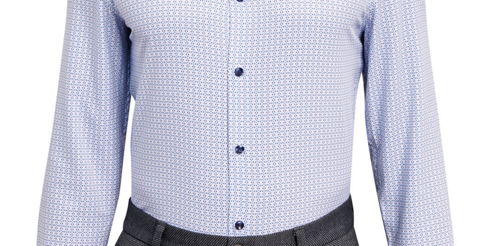 Construct Men's Cooling Comfort Slim Fit Print Dress Shirt White Size M