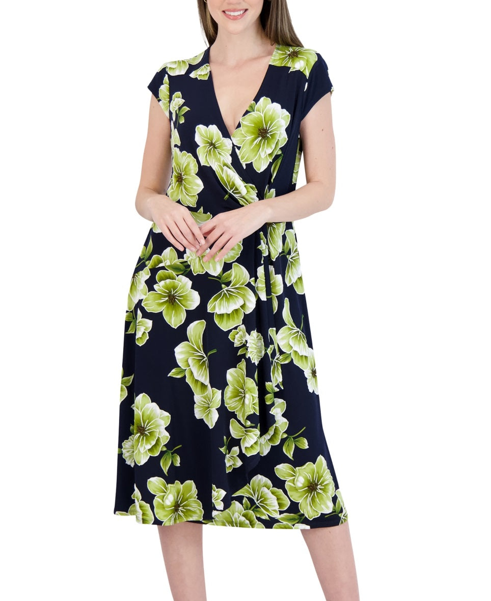 Robbie Bee Women's Side Ring Midi Dress Blue Size Large