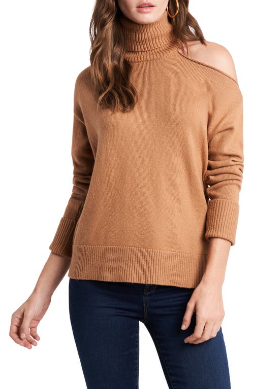 1.STATE Cutout Shoulder Turtleneck Sweater in Wild Oak, Size Large