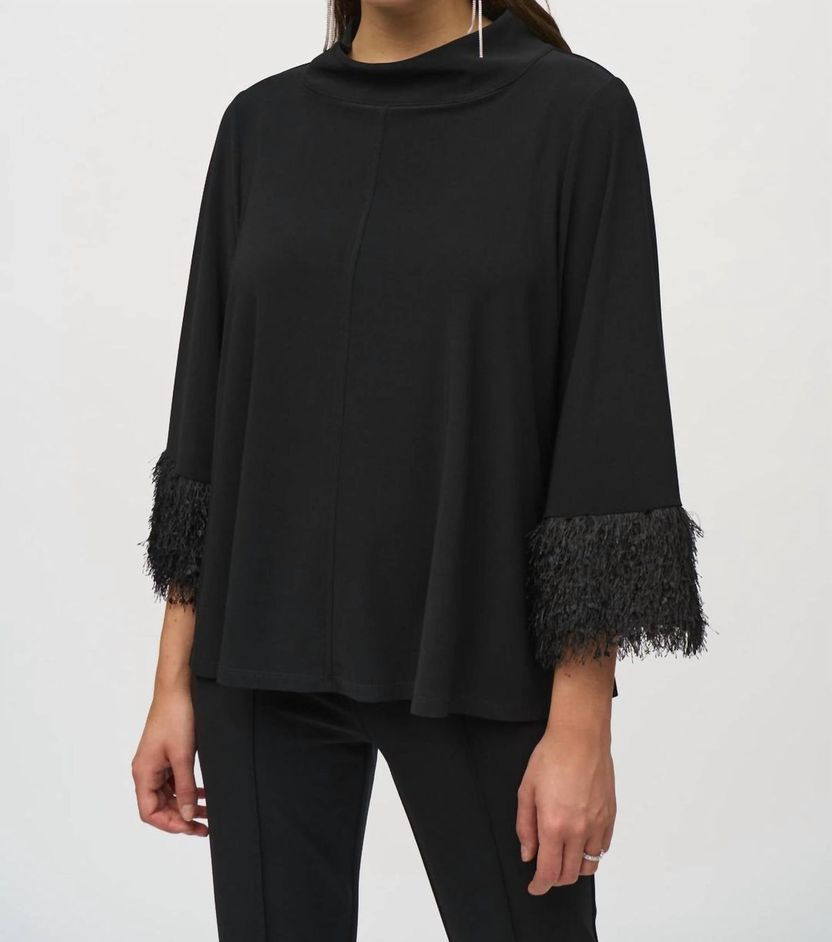 Joseph Ribkoff - Trapeze Top With Feather Cuffs