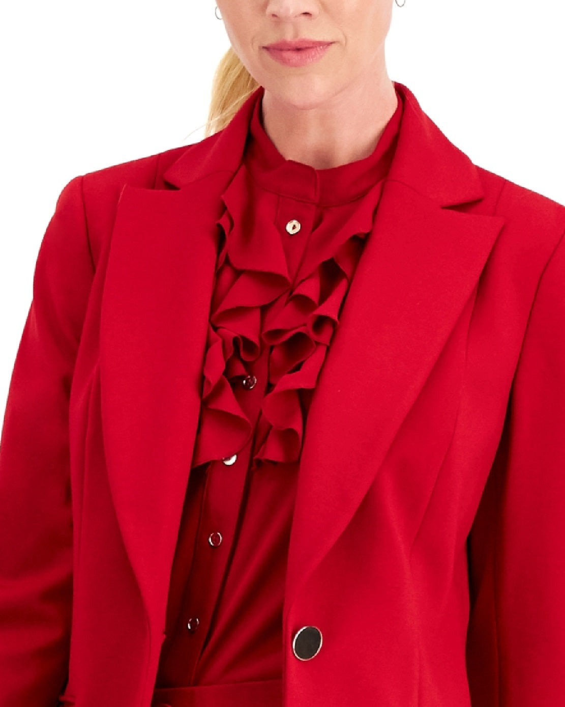 Kasper Women's Zip Cuff Notched Collar One Button Jacket Red Size 12